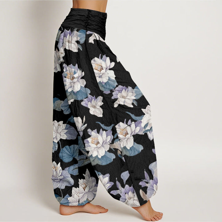 Pantaloni harem da donna con elastico in vita, casual ed eleganti, con stampa di loto Buddha Stones - image 9
