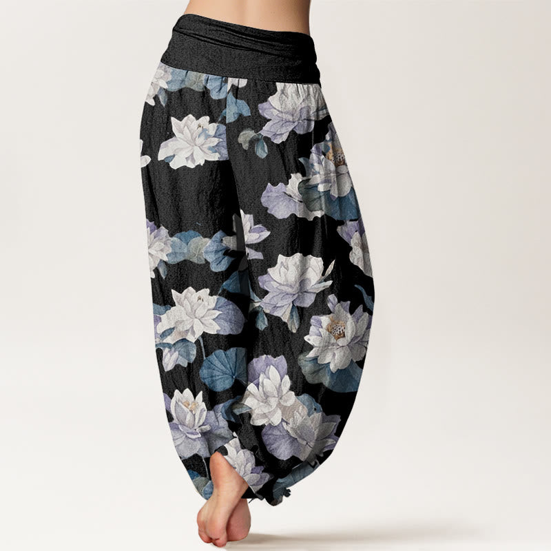 Pantaloni harem da donna con elastico in vita, casual ed eleganti, con stampa di loto Buddha Stones - image 10