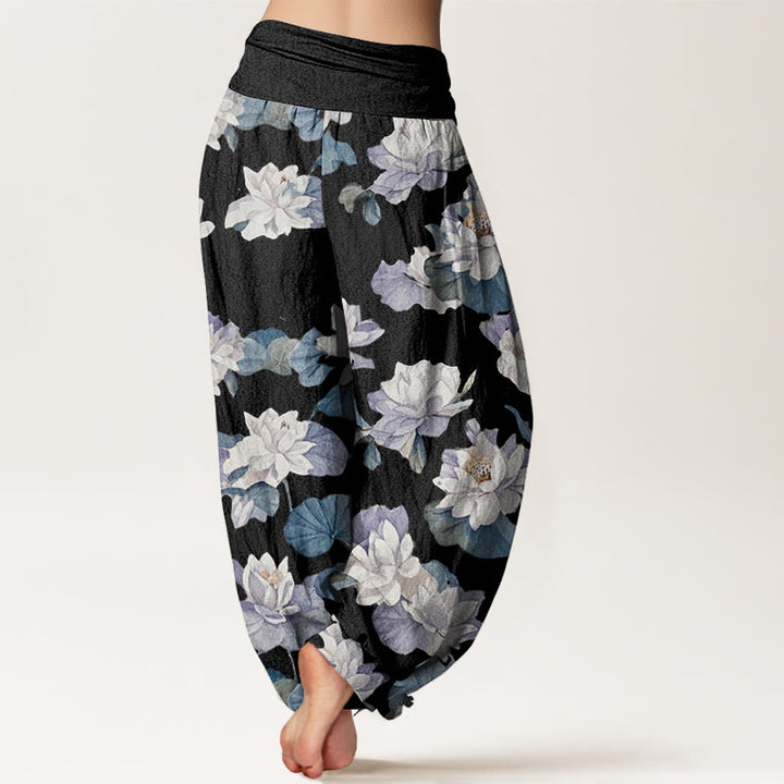 Pantaloni harem da donna con elastico in vita, casual ed eleganti, con stampa di loto Buddha Stones - image 10