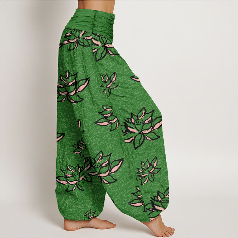 Pantaloni harem da donna con elastico in vita e motivo a linee di loto, stile casual, motivo Buddha Stones - image 6