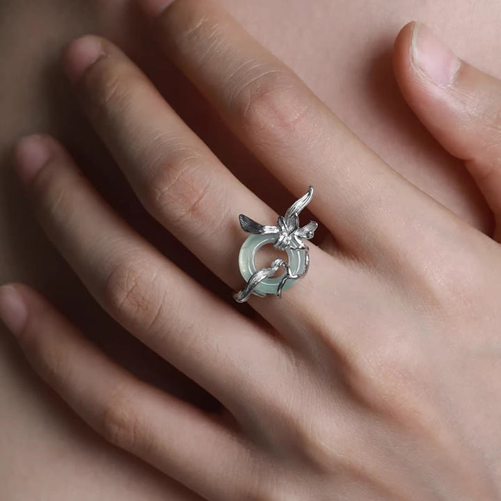 Anello di equilibrio in giada e quarzite con fibbia della pace in argento sterling 925 con design a forma di iride e Buddha Stones - image 5