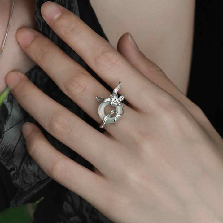 Anello di equilibrio in giada e quarzite con fibbia della pace in argento sterling 925 con design a forma di iride e Buddha Stones - image 9