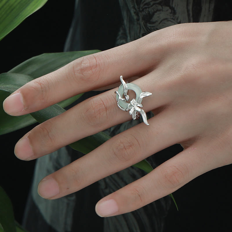 Anello di equilibrio in giada e quarzite con fibbia della pace in argento sterling 925 con design a forma di iride e Buddha Stones - image 4