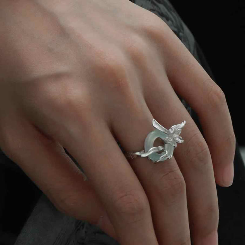 Anello di equilibrio in giada e quarzite con fibbia della pace in argento sterling 925 con design a forma di iride e Buddha Stones - image 3