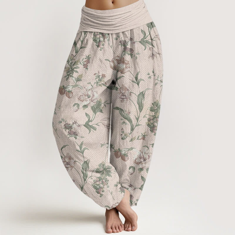 Pantaloni harem da donna con elastico in vita, in puro cotone, modello casual con fiori rosa, motivo Buddha Stones - PapayaWhip - US22, UK/AU26, EU54 (6XL) - image 0