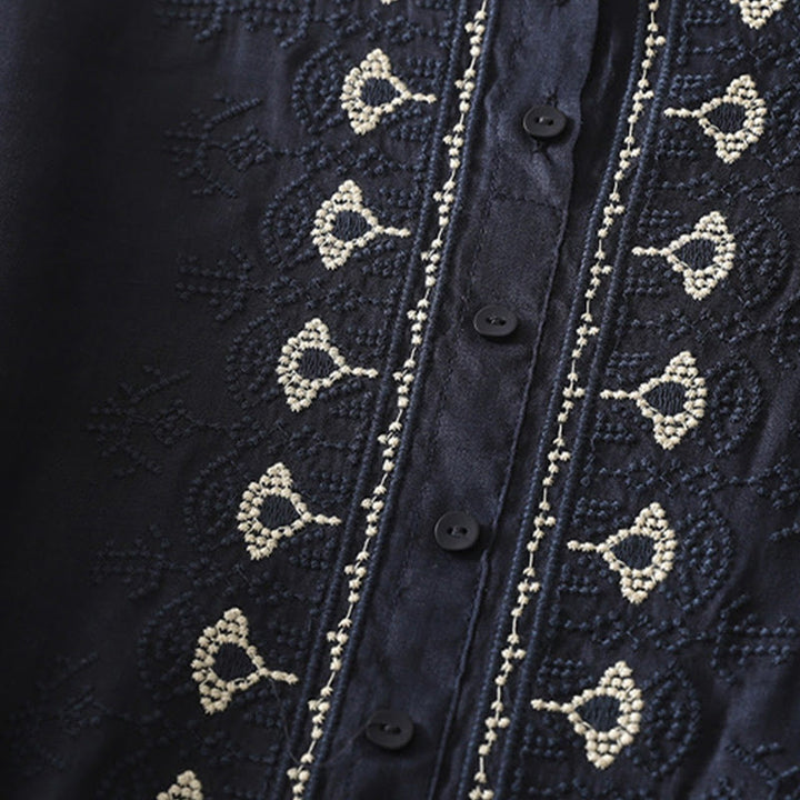 Camicia da donna in lino e cotone con ricamo simmetrico Buddha Stones - image 6