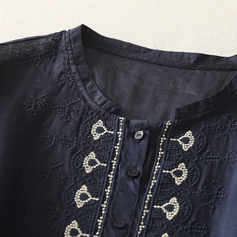 Camicia da donna in lino e cotone con ricamo simmetrico Buddha Stones - image 3