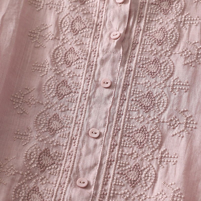 Camicia da donna in lino e cotone con ricamo simmetrico Buddha Stones - image 11