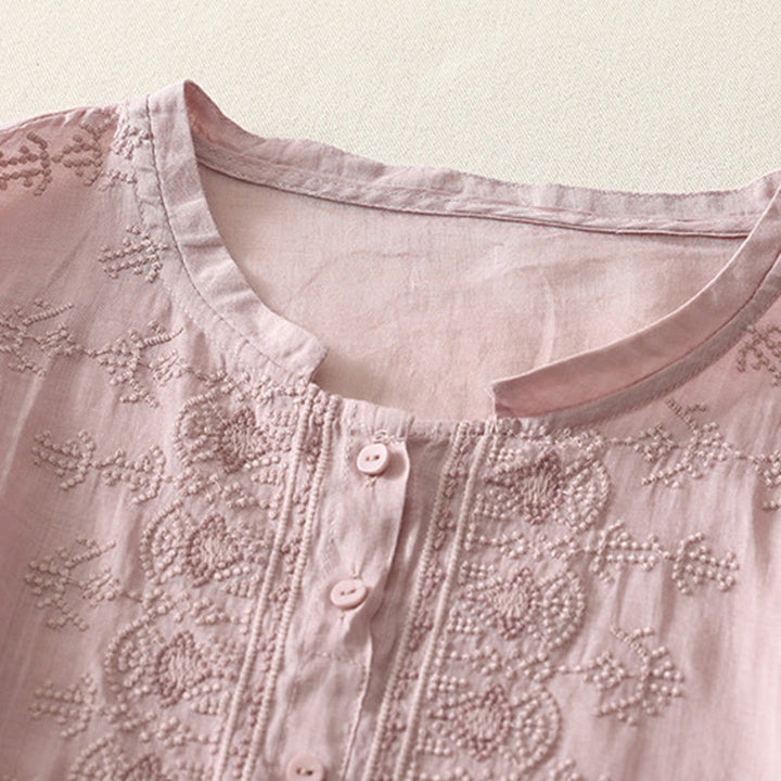 Camicia da donna in lino e cotone con ricamo simmetrico Buddha Stones - image 12
