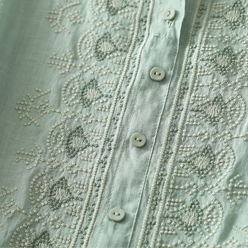 Camicia da donna in lino e cotone con ricamo simmetrico Buddha Stones - image 17