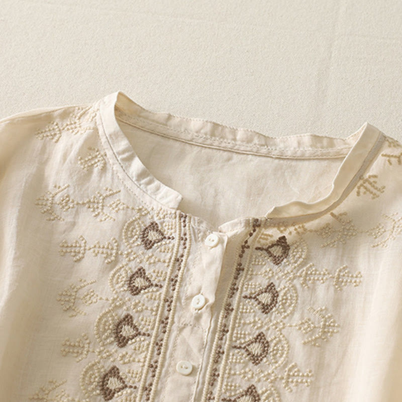 Camicia da donna in lino e cotone con ricamo simmetrico Buddha Stones - image 20