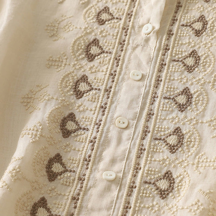 Camicia da donna in lino e cotone con ricamo simmetrico Buddha Stones - image 25