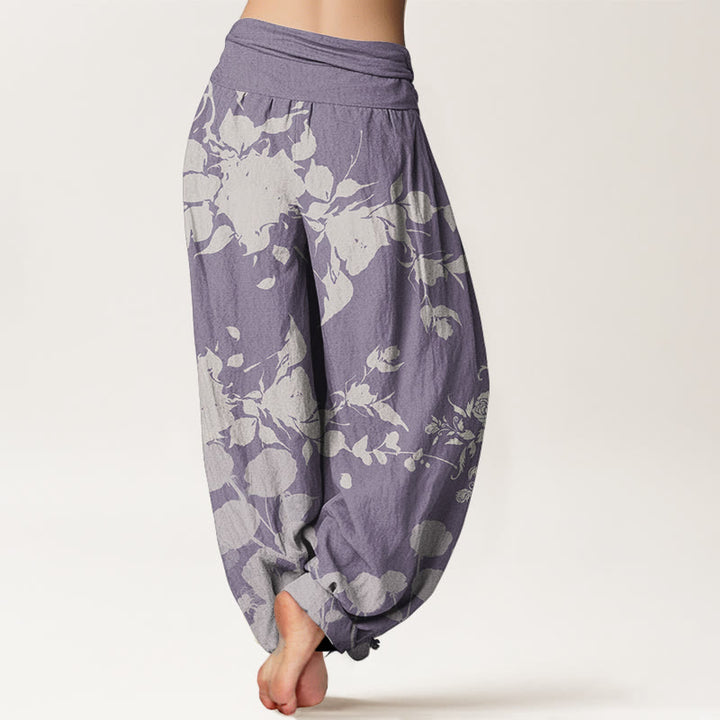 Pantaloni harem da donna in cotone con elastico in vita, motivo a fiori in fiore, motivo Buddha Stones