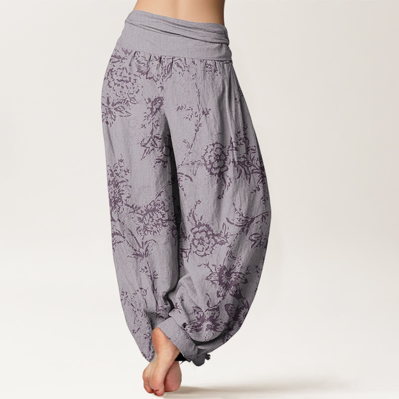 Pantaloni harem da donna con elastico in vita e motivo a fiori in puro cotone con Buddha Stones - image 10