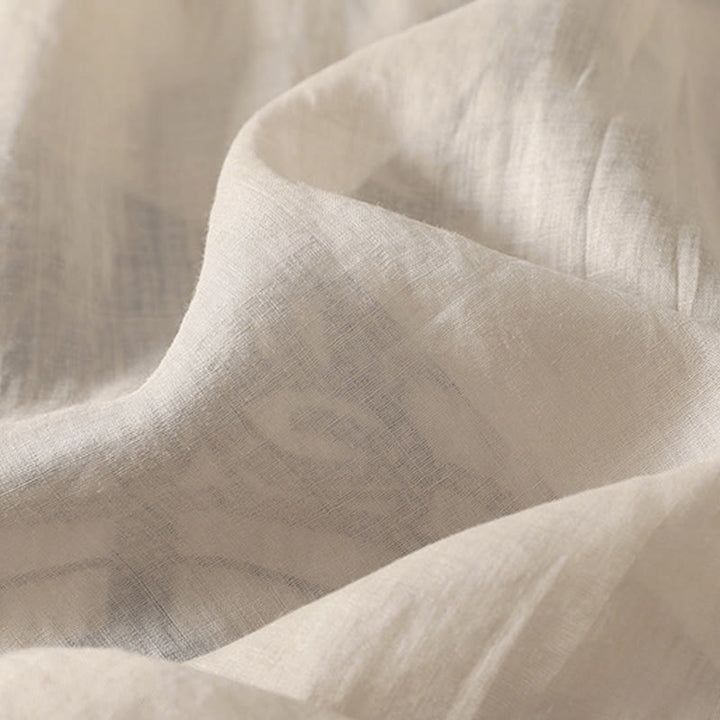 Maglietta casual da donna in cotone e lino con scollo a V e maniche corte, ricamata con Buddha Stones - image 3