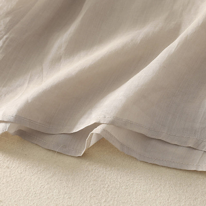 Maglietta casual da donna in cotone e lino con scollo a V e maniche corte, ricamata con Buddha Stones - image 4