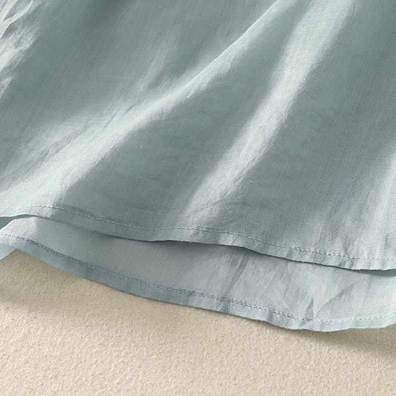 Maglietta casual da donna in cotone e lino con scollo a V e maniche corte, ricamata con Buddha Stones - image 9