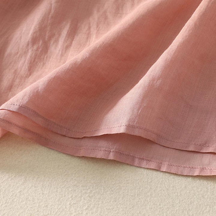 Maglietta casual da donna in cotone e lino con scollo a V e maniche corte, ricamata con Buddha Stones - image 16