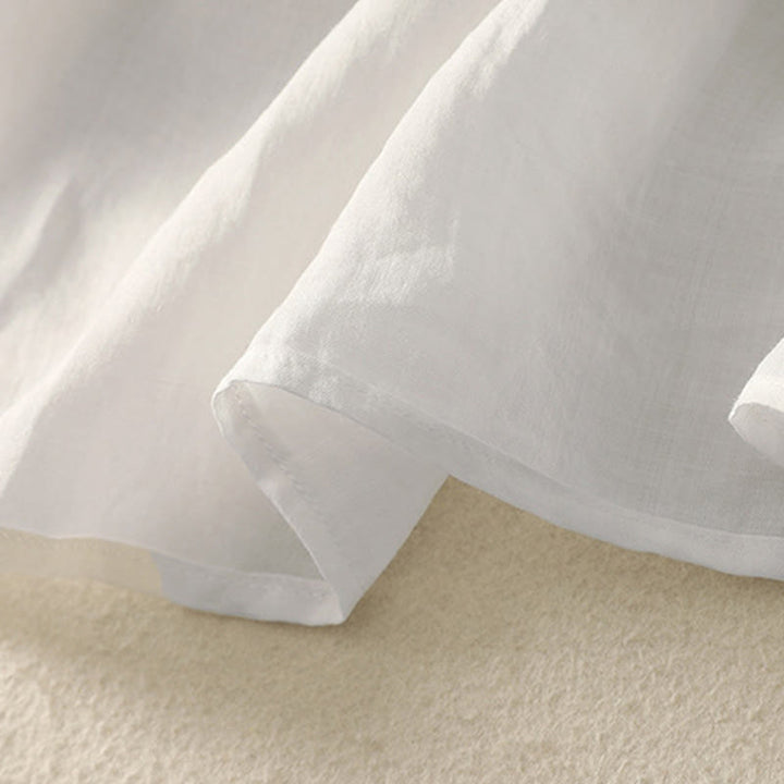 Maglietta casual da donna in cotone e lino con scollo a V e maniche corte, ricamata con Buddha Stones - image 26