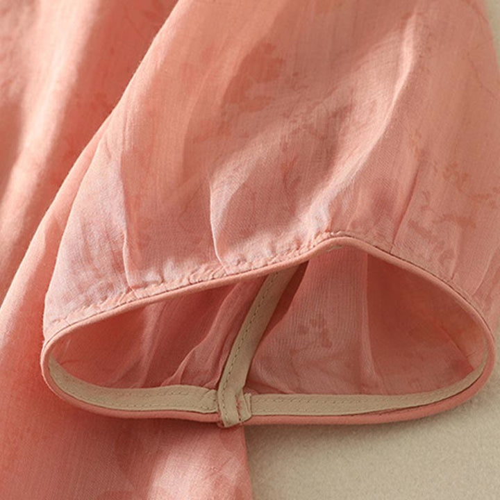 Camicia da donna in cotone con maniche corte, collo alla coreana, bottoni a rana e ricamo Buddha Stones - image 16