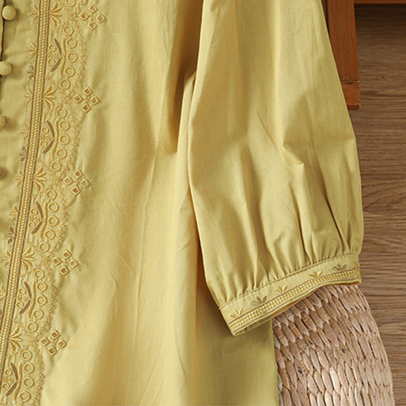 Maglietta da donna in cotone con scollo a V e ricamo simmetrico Buddha Stones - image 19