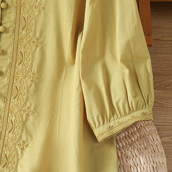 Maglietta da donna in cotone con scollo a V e ricamo simmetrico Buddha Stones - image 19