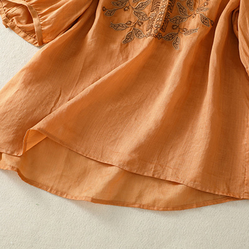 Maglietta casual da donna in cotone e lino con maniche corte, in pizzo ricamato con Buddha Stones - image 5