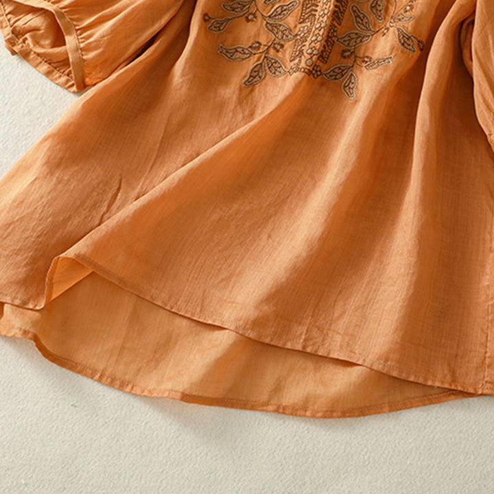 Maglietta casual da donna in cotone e lino con maniche corte, in pizzo ricamato con Buddha Stones - image 6
