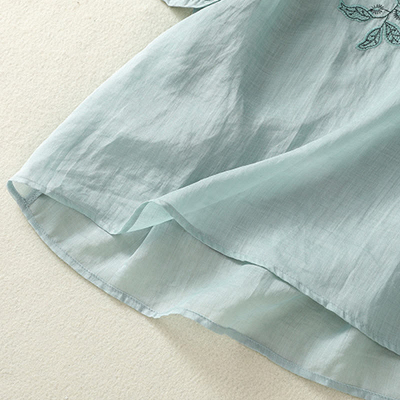 Maglietta casual da donna in cotone e lino con maniche corte, in pizzo ricamato con Buddha Stones - image 14