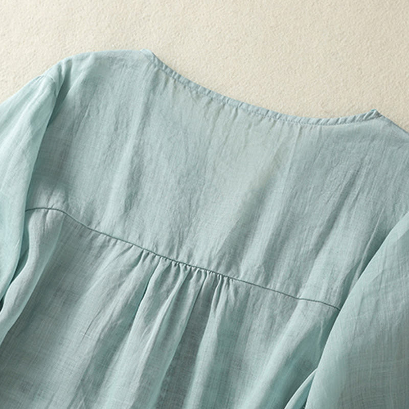 Maglietta casual da donna in cotone e lino con maniche corte, in pizzo ricamato con Buddha Stones - image 17