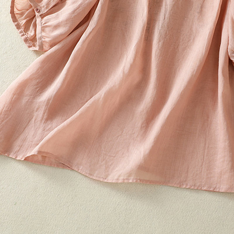 Maglietta casual da donna in cotone e lino con maniche corte, in pizzo ricamato con Buddha Stones - image 21