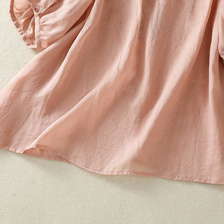 Maglietta casual da donna in cotone e lino con maniche corte, in pizzo ricamato con Buddha Stones - image 21