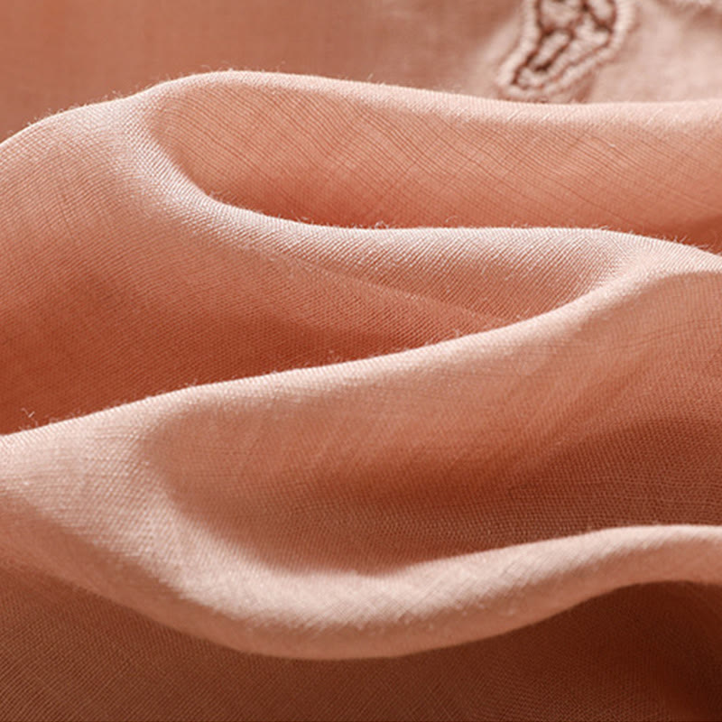 Maglietta casual da donna in cotone e lino con maniche corte, in pizzo ricamato con Buddha Stones - image 23