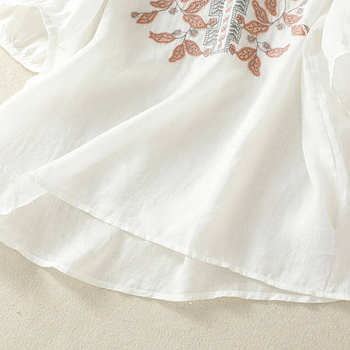 Maglietta casual da donna in cotone e lino con maniche corte, in pizzo ricamato con Buddha Stones - image 33