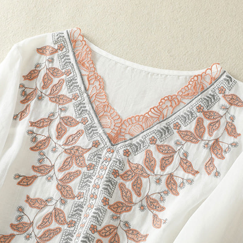 Maglietta casual da donna in cotone e lino con maniche corte, in pizzo ricamato con Buddha Stones - image 31