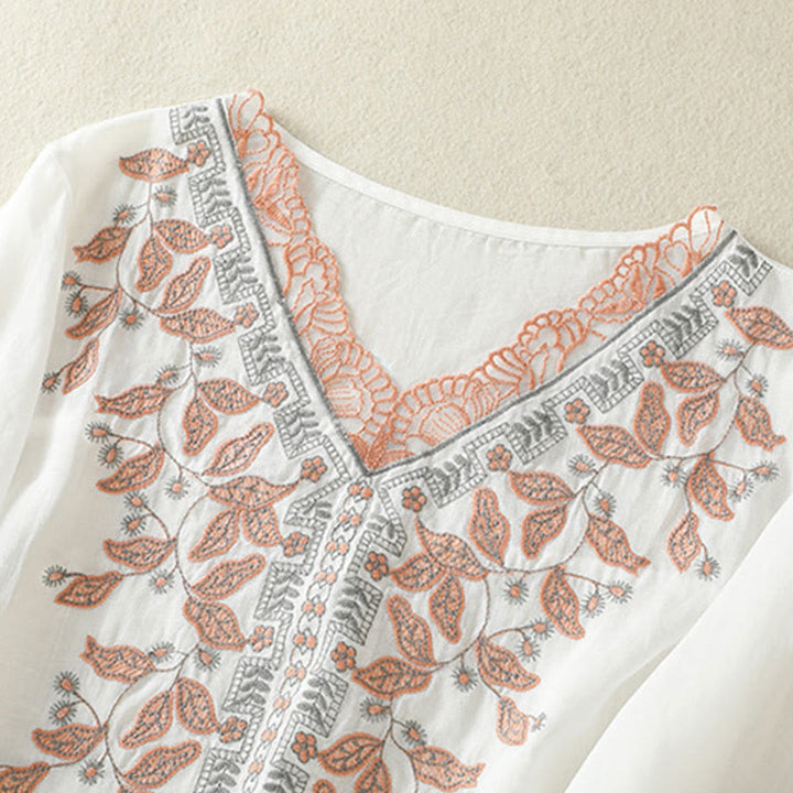 Maglietta casual da donna in cotone e lino con maniche corte, in pizzo ricamato con Buddha Stones - image 31