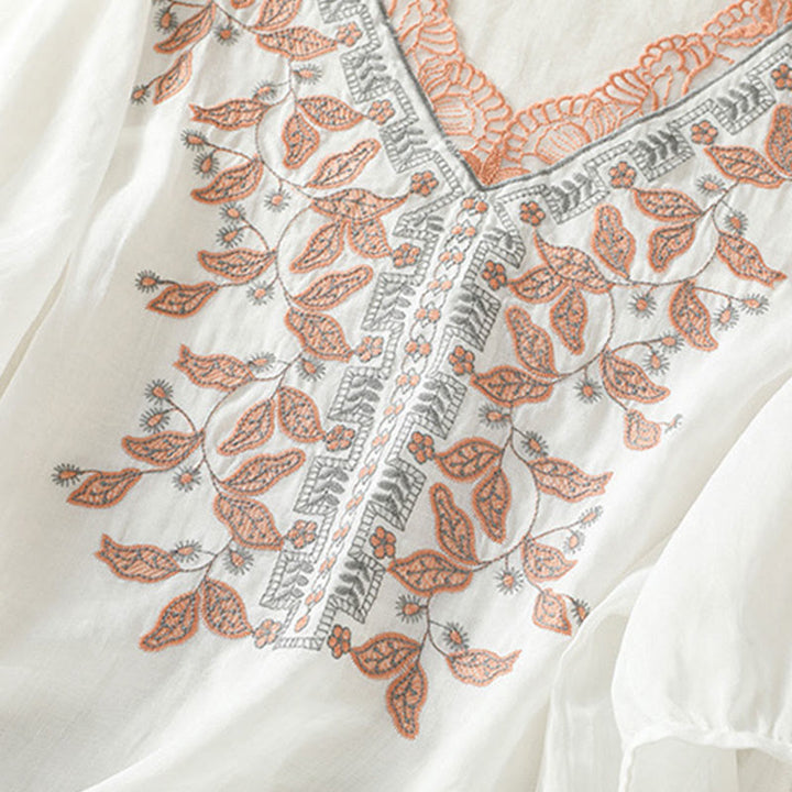 Maglietta casual da donna in cotone e lino con maniche corte, in pizzo ricamato con Buddha Stones - image 35