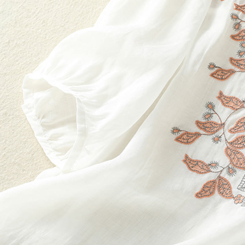 Maglietta casual da donna in cotone e lino con maniche corte, in pizzo ricamato con Buddha Stones - image 33