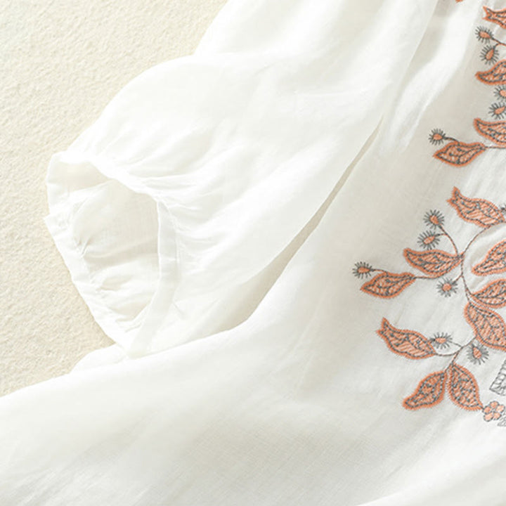 Maglietta casual da donna in cotone e lino con maniche corte, in pizzo ricamato con Buddha Stones - image 33