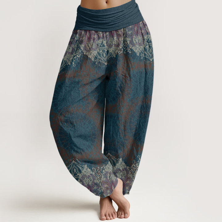 Pantaloni harem da donna con elastico in vita, modello Lycoris Radiata Mandala, in puro cotone, Buddha Stones - Blu notte - US22, UK/AU26, EU54 (6XL) - image 0