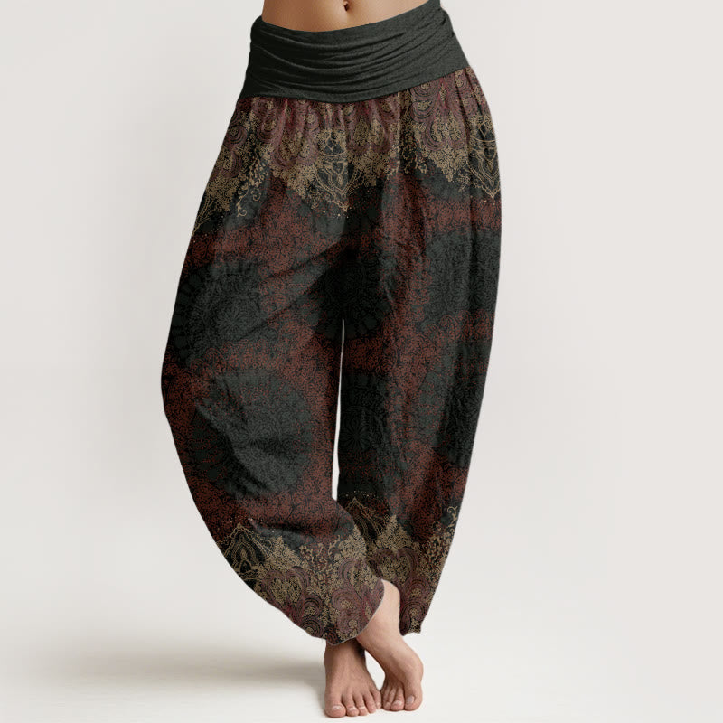 Pantaloni harem da donna con elastico in vita, modello Lycoris Radiata Mandala, in puro cotone, Buddha Stones - Nero - US22, UK/AU26, EU54 (6XL) - image 6