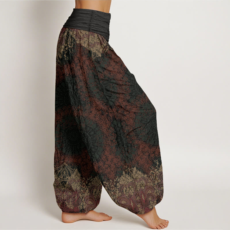 Pantaloni harem da donna con elastico in vita, modello Lycoris Radiata Mandala, in puro cotone, Buddha Stones