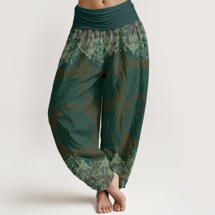 Pantaloni harem da donna con elastico in vita, modello Lycoris Radiata Mandala, in puro cotone, Buddha Stones - Verde mare - US22, UK/AU26, EU54 (6XL) - image 9