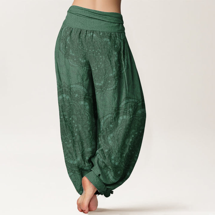 Pantaloni harem da donna con elastico in vita, in puro cotone, con motivo paisley e mandala, motivo Buddha Stones