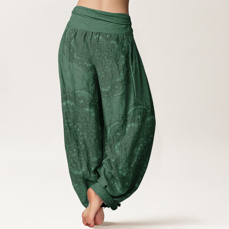 Pantaloni harem da donna con elastico in vita, in puro cotone, con motivo paisley e mandala, motivo Buddha Stones - image 7