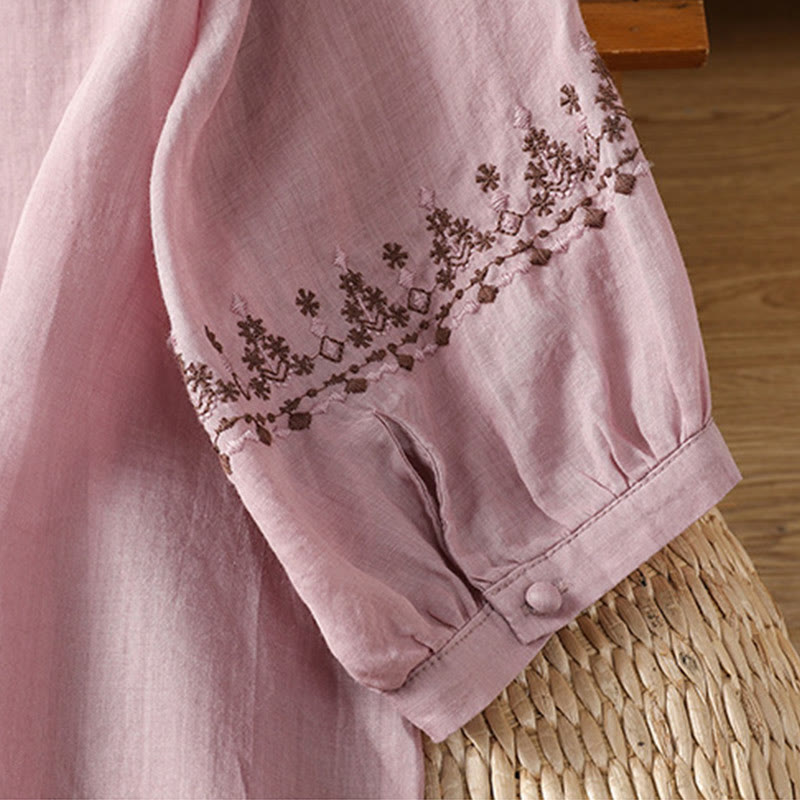 Maglietta girocollo da donna in cotone con ricamo simmetrico Buddha Stones - image 12