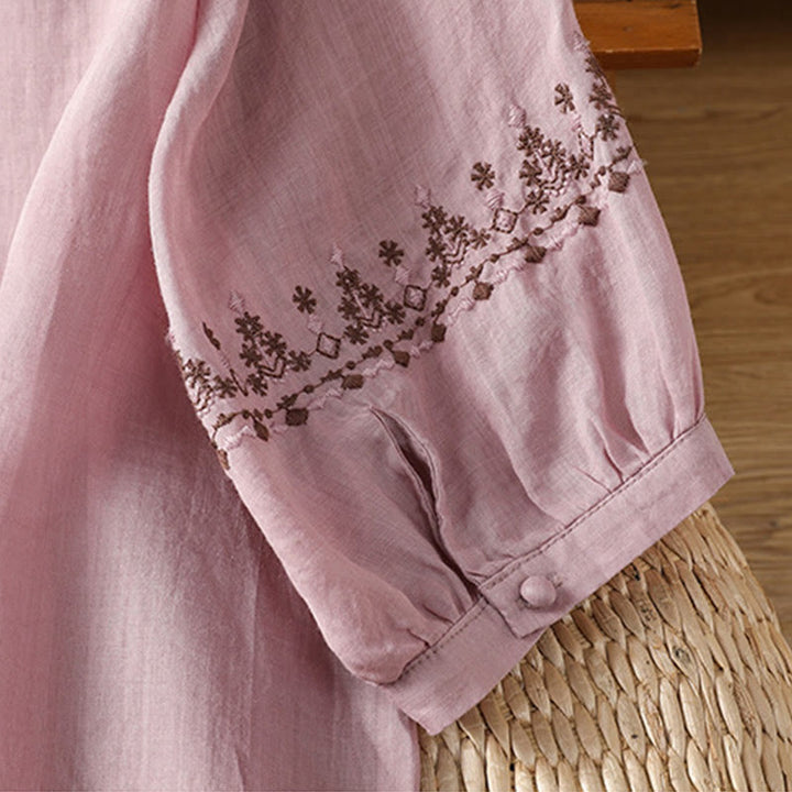 Maglietta girocollo da donna in cotone con ricamo simmetrico Buddha Stones - image 12