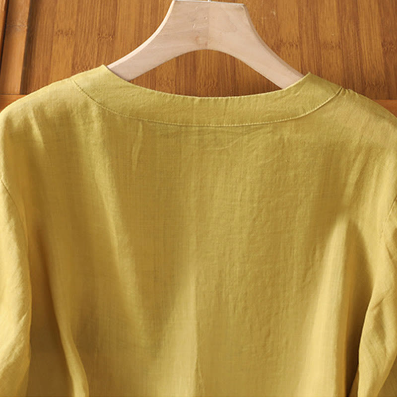 Maglietta girocollo da donna in cotone con ricamo simmetrico Buddha Stones - image 18