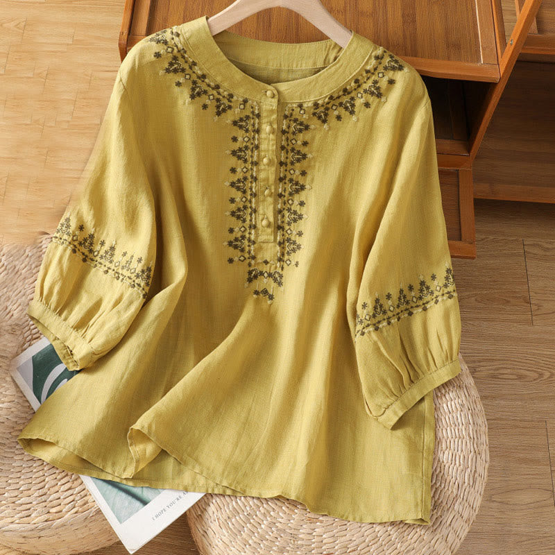 Maglietta girocollo da donna in cotone con ricamo simmetrico Buddha Stones - Cachi - US14, UK/AU18, EU46 (2XL) - image 16