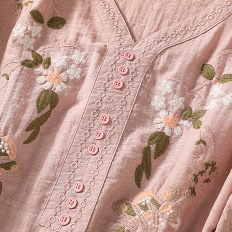 Maglietta da donna in cotone con scollo a V, ricamo Buddha Stones Flowers Leaves - image 6